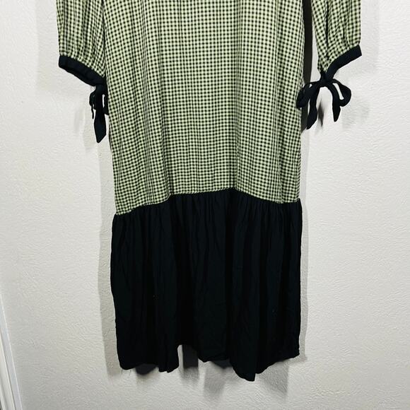 Bagiza Checker Maxi Dress Modest Tiered Black Olive Long Sleeve - 38 - Picture 2 of 7
